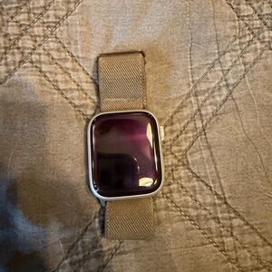 Silver Smartwatch with Taupe Fabric Band - Unbranded